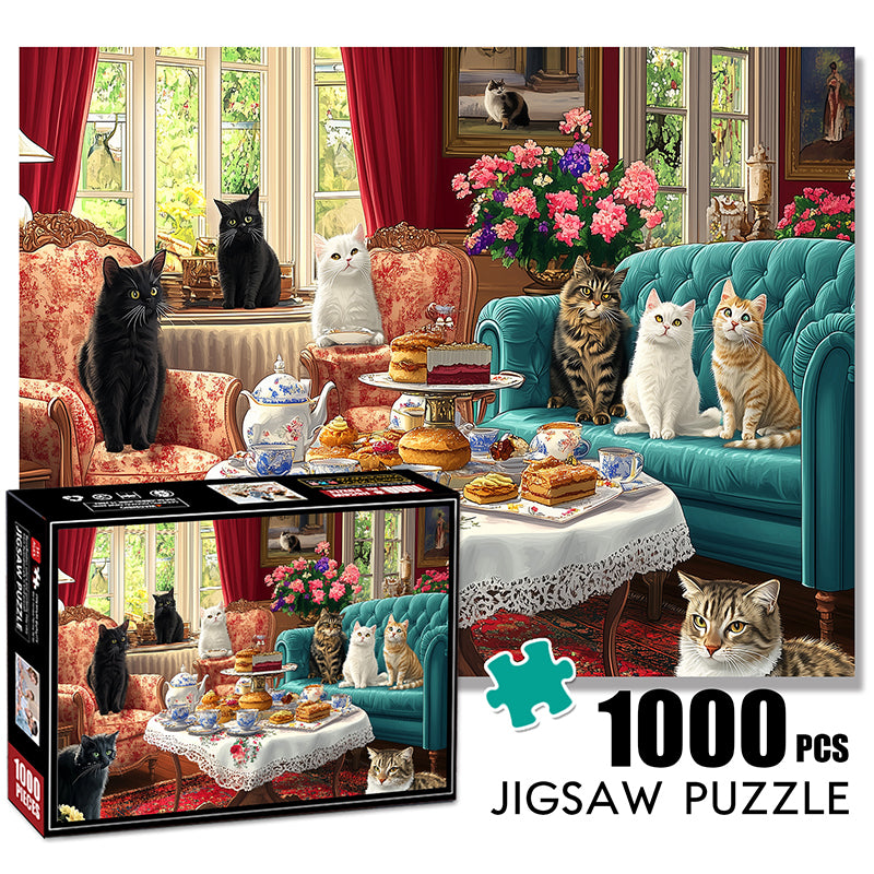 Cat at dinner party Jigsaw Puzzle 1000 Pieces