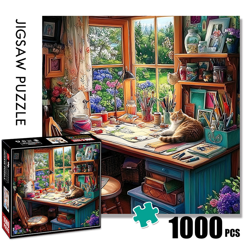 The sleeping cat at the desk Jigsaw Puzzle 1000 Pieces