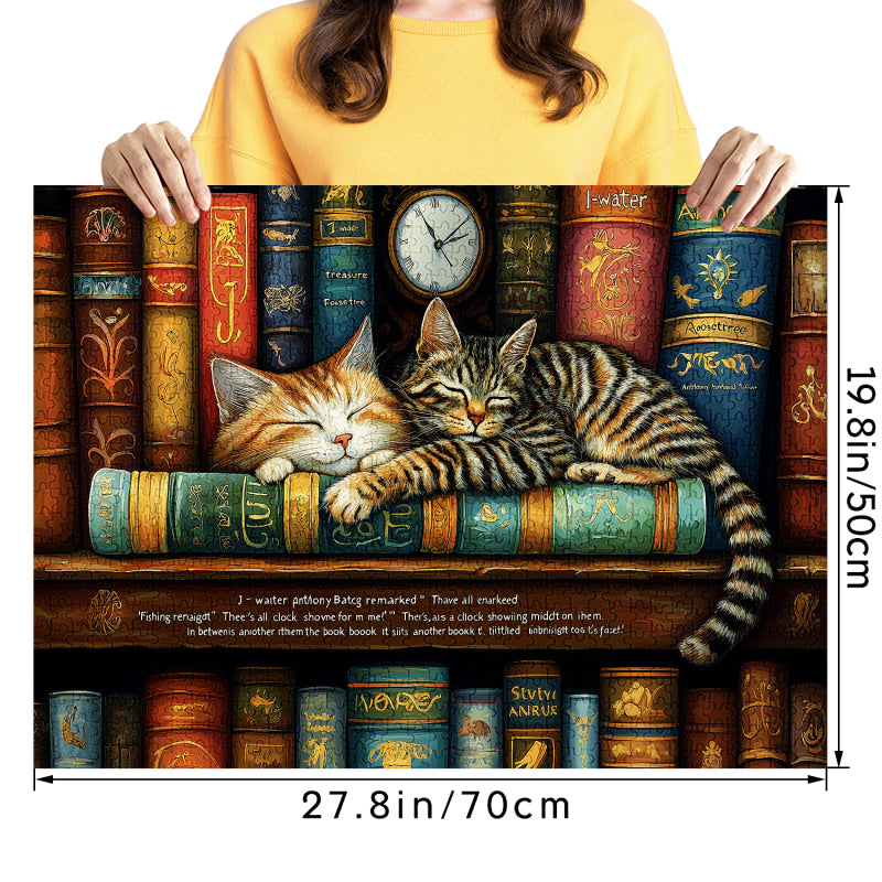 Two cats sleeping on bookshelves Jigsaw Puzzle 1000 Pieces