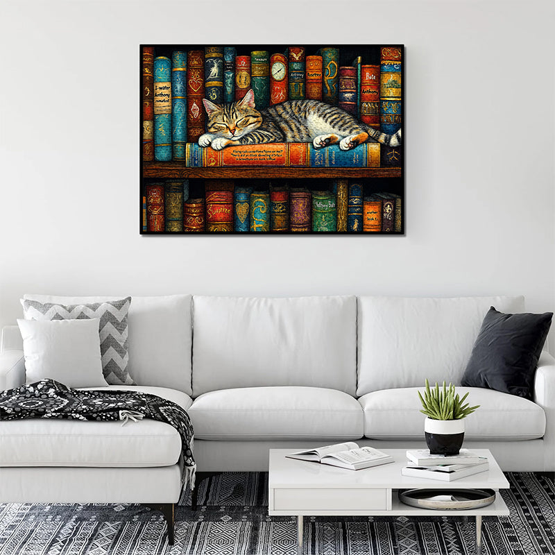 The sleeping cat on the bookshelf Jigsaw Puzzle 1000 Pieces