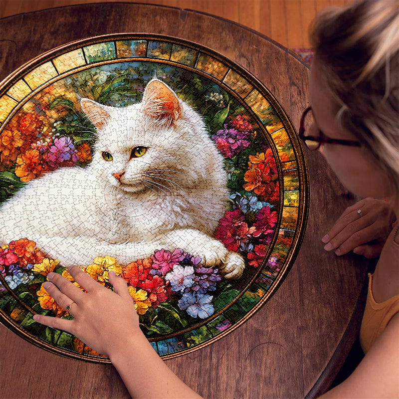 White Cat Ring 1000 Piece Jigsaw Puzzle for Adults