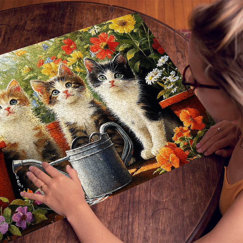 Three garden cats 1000 Piece Jigsaw Puzzle for Adults