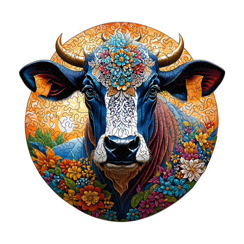 flower cow head Wooden Jigsaw Puzzle