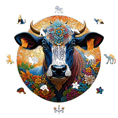 flower cow head Wooden Jigsaw Puzzle