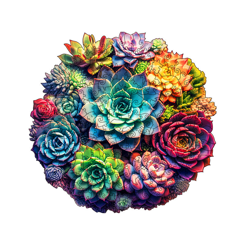 Colorful succulents Wooden Jigsaw Puzzle