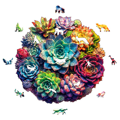 Colorful succulents Wooden Jigsaw Puzzle