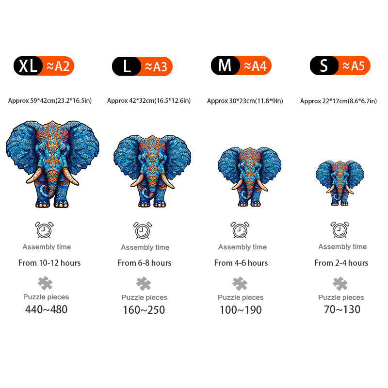 Glacier Blue Elephant Wooden Animal Puzzle Adult Children Christmas Holiday Birthday Gift