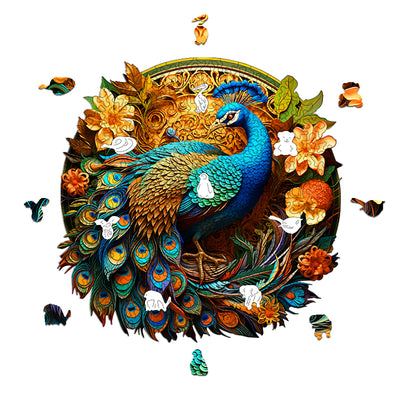 Flower disk peacock Wooden Jigsaw Puzzle