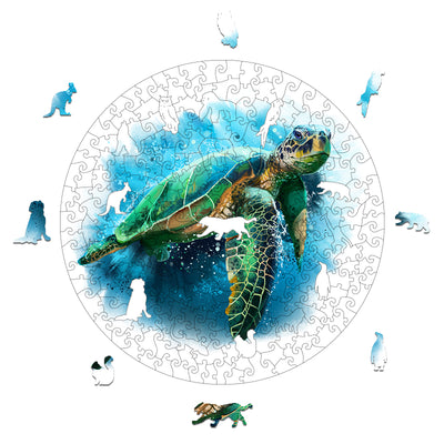 deep sea turtle Wooden Jigsaw Puzzle