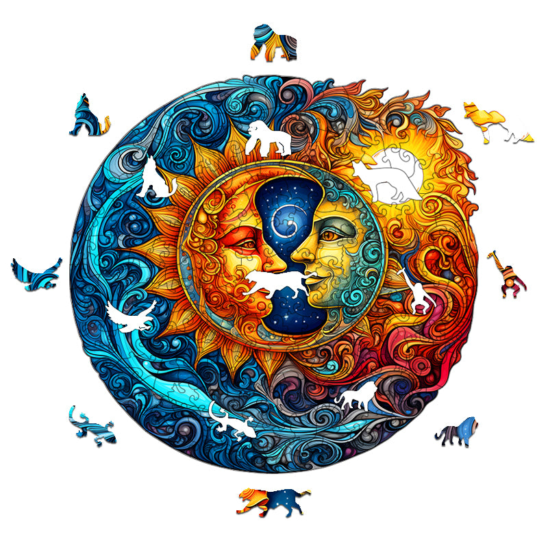 Sun, moon and stars Wooden Jigsaw Puzzle